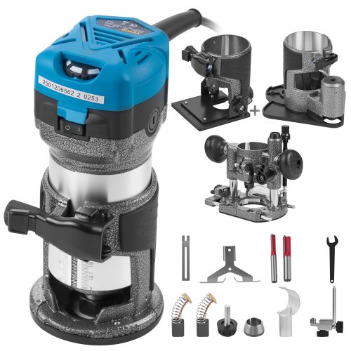 VEVOR Wood Trimmer Wood Router Tool Kit Electric Hand Trimmer Wood Laminator Router Tool 710W Max Torque 30,000RPM Variable Speed Compact Router Kit with 4 Bases