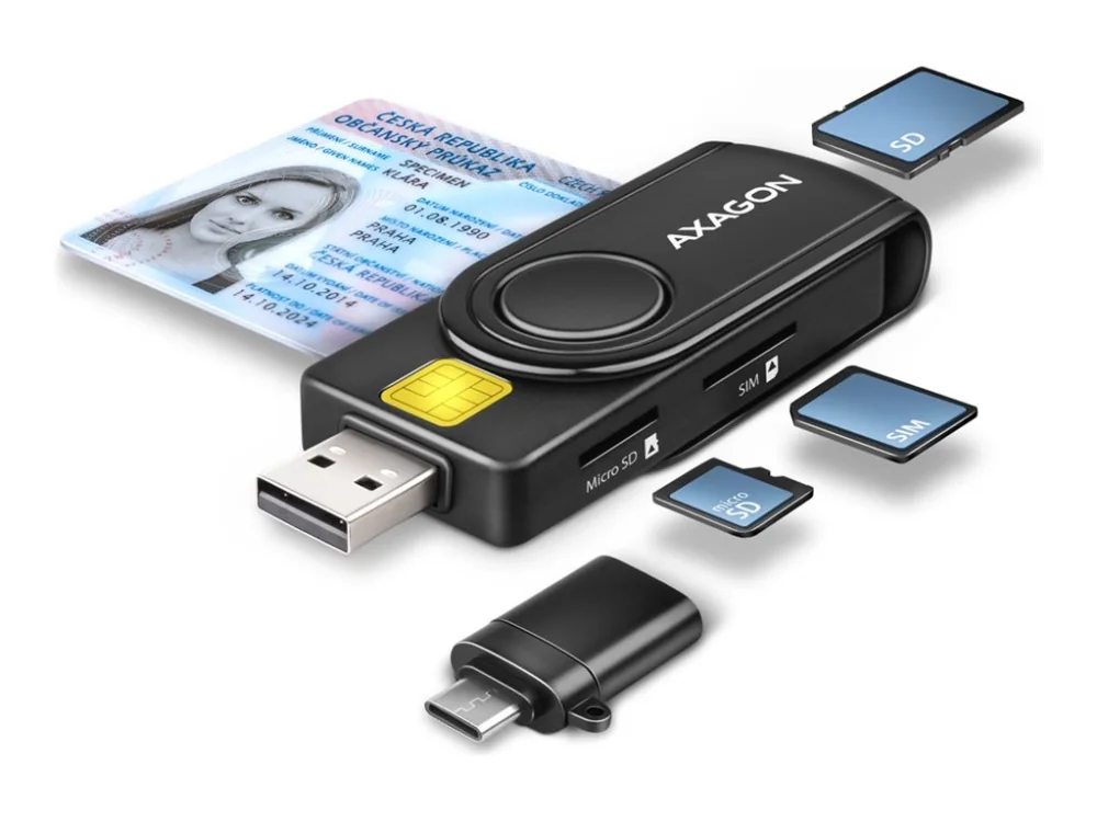 AXAGON USB älykortti / ID-kortti & SD / microSD / SIM-kortti taskulukija