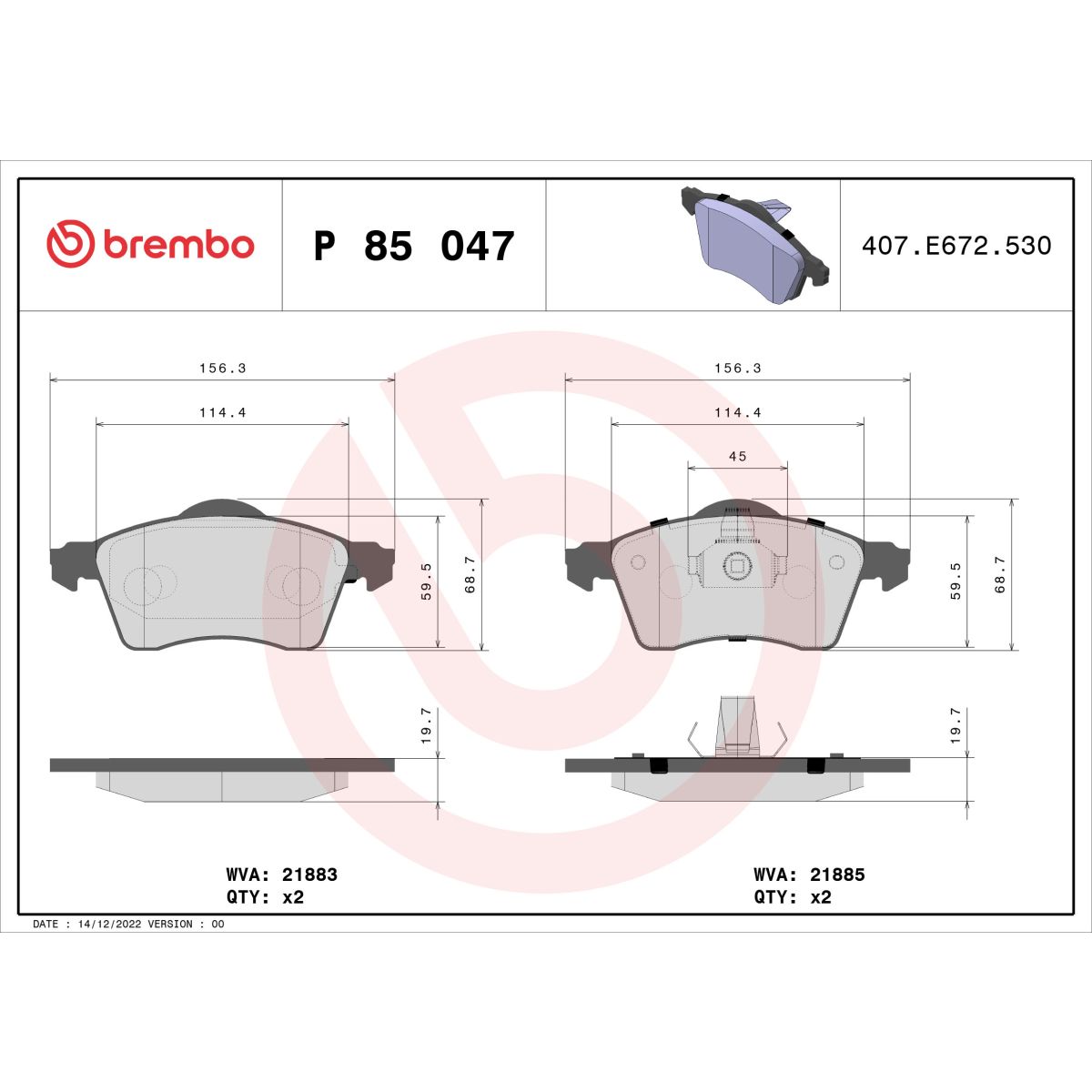 Jarrupalat, levyjarru BREMBO P 85 047