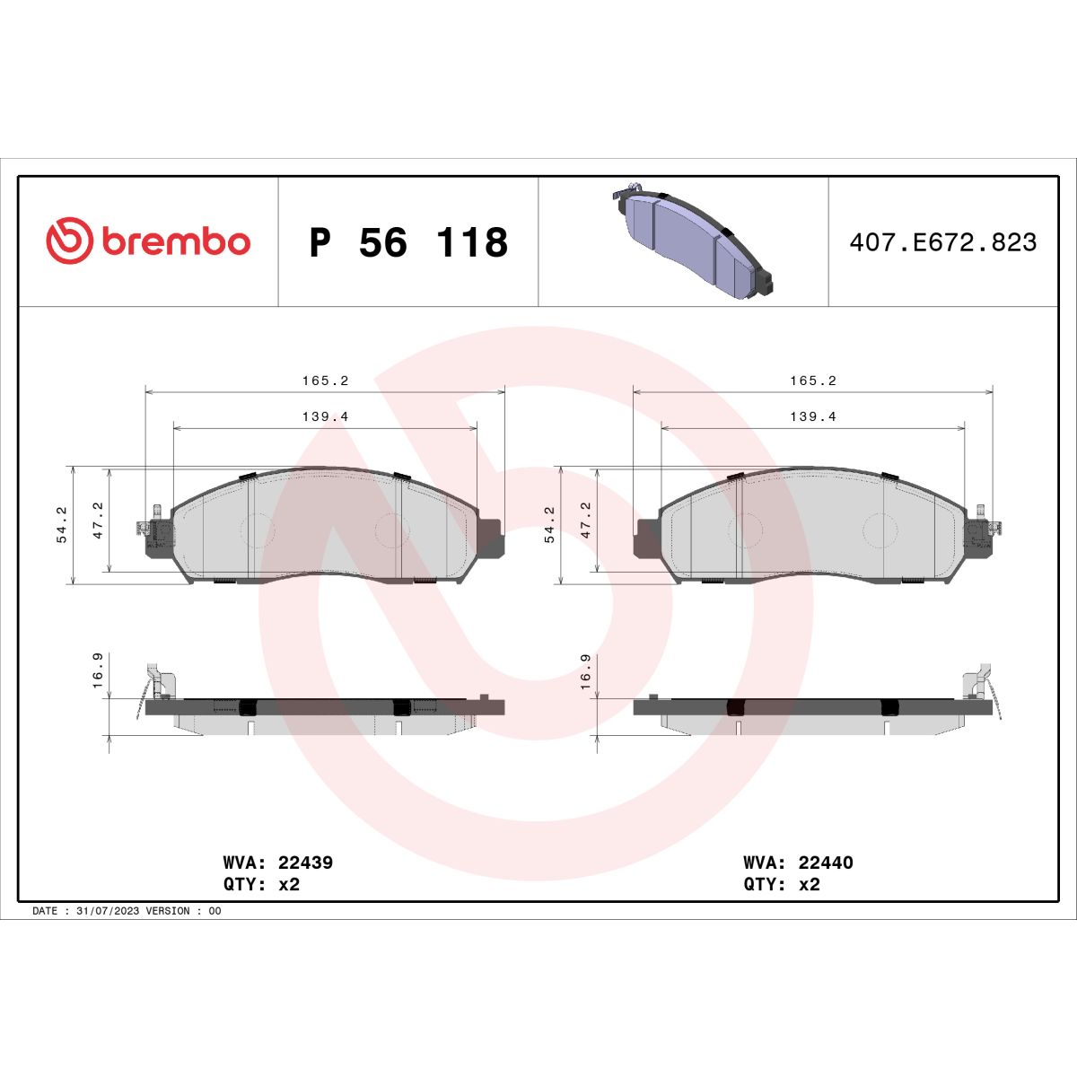 Jarrupalat, levyjarru BREMBO P 56 118