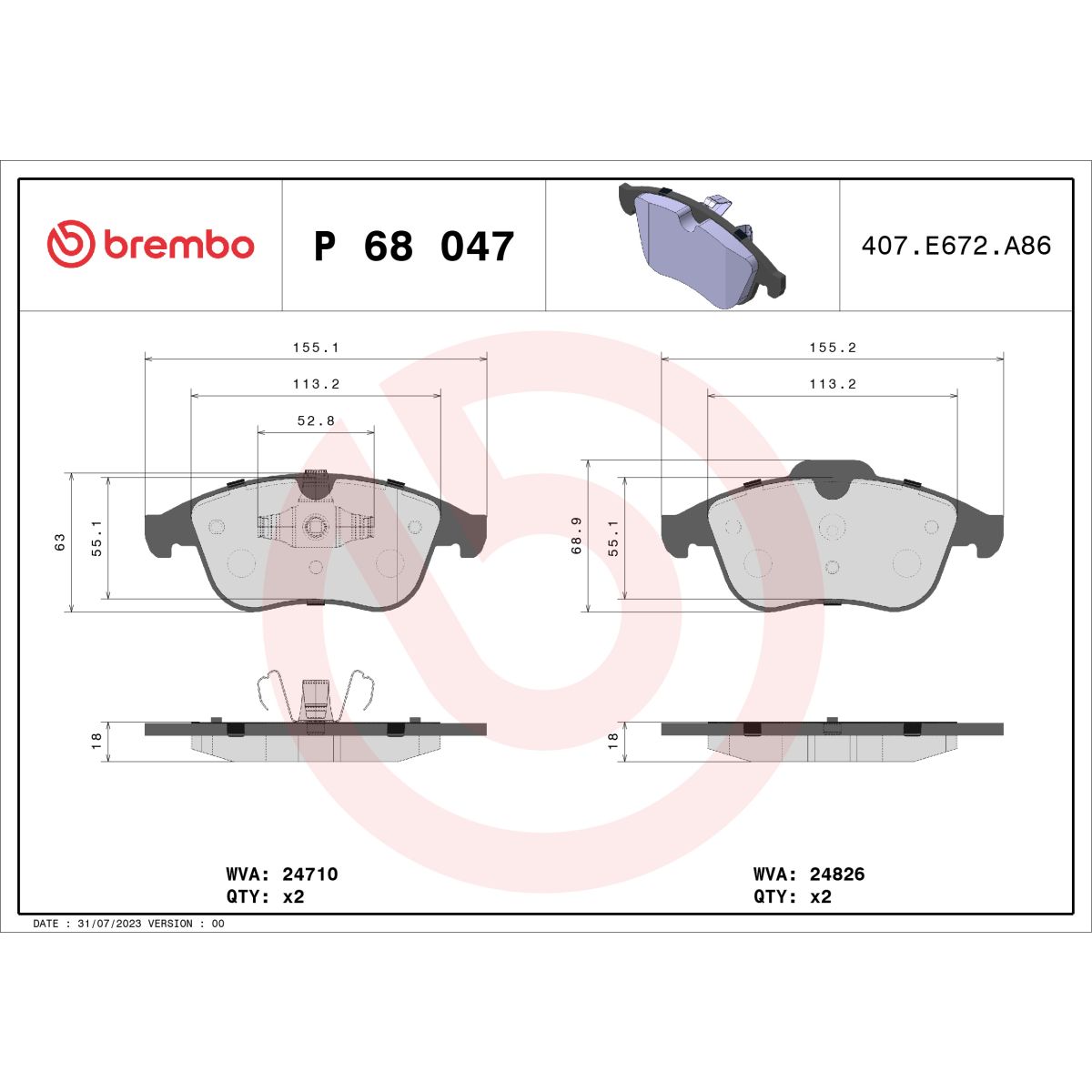 Jarrupalat, levyjarru BREMBO P 68 047