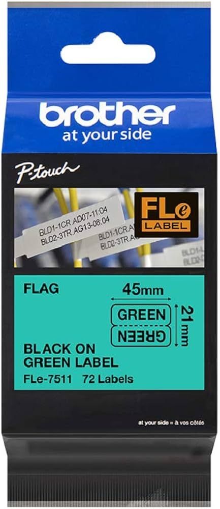 BROTHER FLE7511 21MMX45MM BLACK ON GRN FLAG TAPE