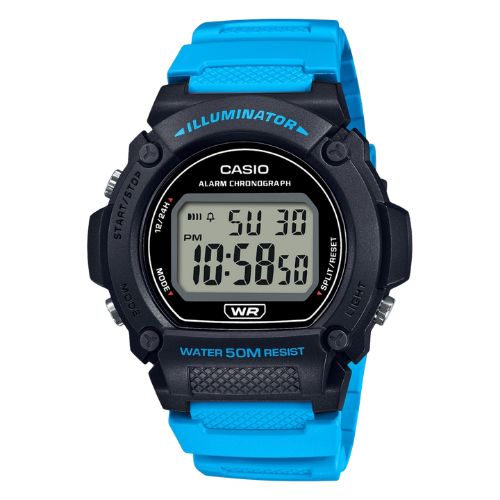 Casio W-219H-2A2VCF Illuminator Digitaalinen Urheilukello - Musta Sinisellä Rannekkeella