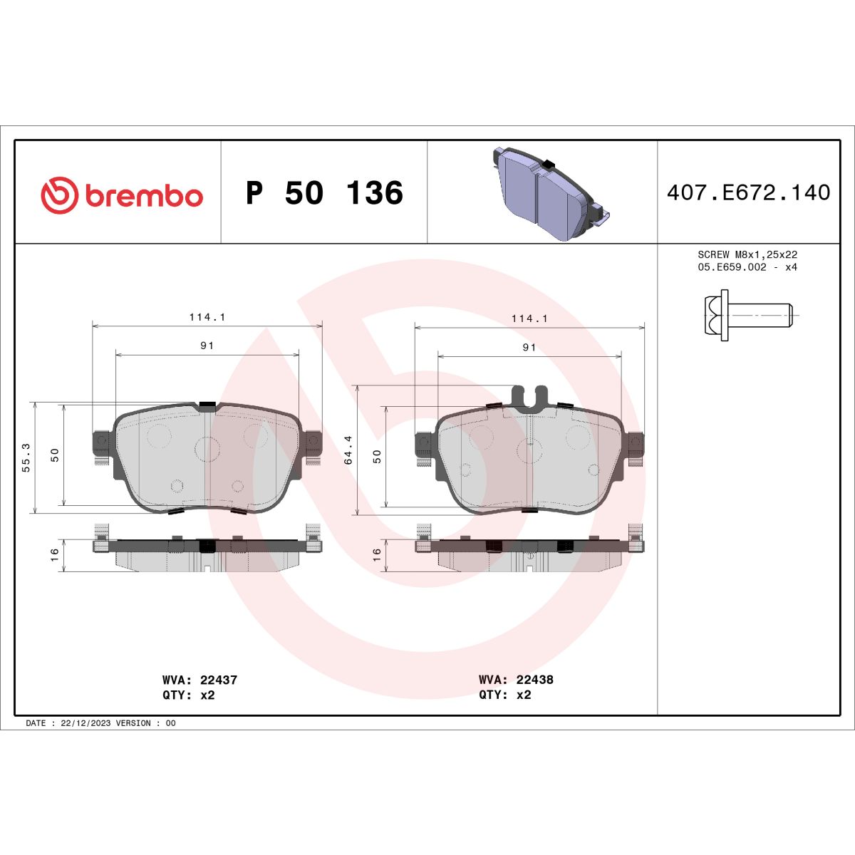 Jarrupalat, levyjarru BREMBO P 50 136