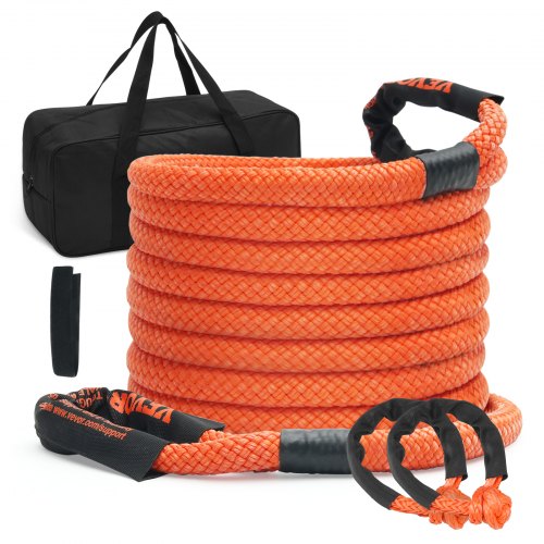 VEVOR 7/8" (2.2 cm) x 30'/9.1 m Kinetic Recovery Tow Rope 30,580 lbs/13,876.4 kg, Heavy-Duty Off Road Snatch Strap with 2 Soft Shackles (41,750 lbs/18,927.5 kg) Extreme Duty 30% Elasticity Energy Snatch Strap Jeep Car Truck ATV UTV SUV Tractor