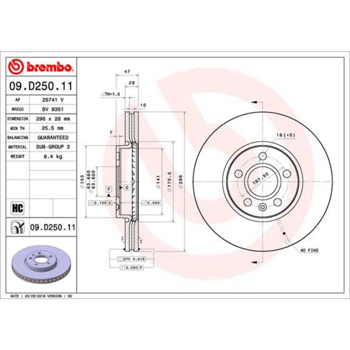 Jarrulevy BREMBO 09.D250.11