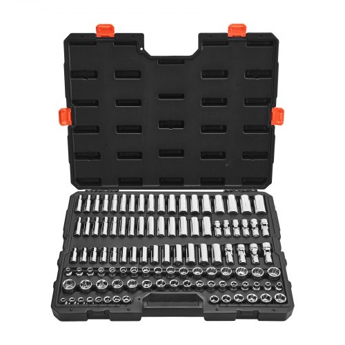VEVOR Socket Set, 104 Pieces, 9.5 mm Drive Socket Tool Set, Metric Size from 6 to 24 mm, Deep and Standard, Mechanic Tool Kit with Storage Case, Chrome Plated CR-V Alloy Steel, for Automotive Repair