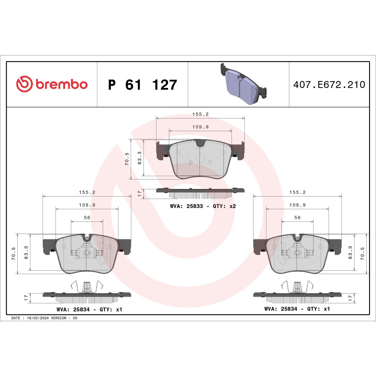 Jarrupalat, levyjarru BREMBO P 61 127