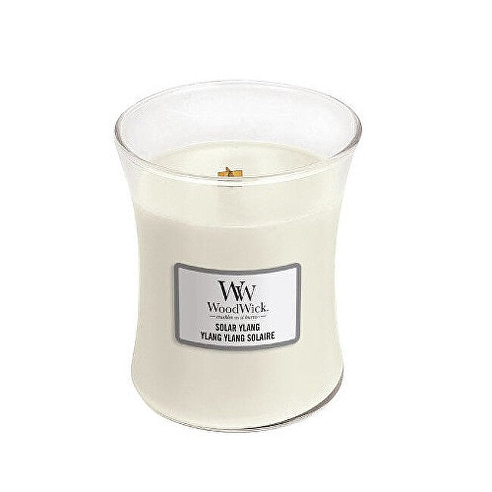 Woodwick Aurinkoenergialla toimiva ylang-tuoksukynttiläpurkki 275 g