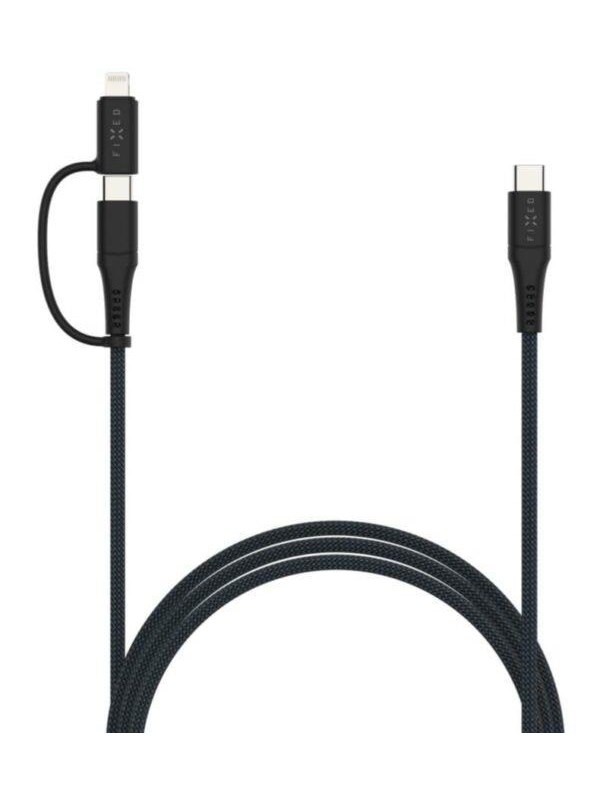 FIXED 2in1 Combo 60W - USB-C <-> USB-C / Lightning - 2.0m - Musta