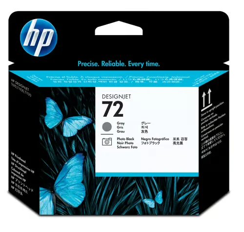HP 72, DesignJet -tulostuspää, harmaa ja valokuvamusta, HP DesignJet T610 -tulostinsarja, T620 -tulostinsarja, T770-tulostinsarja, T1100 -tulostinsarja,..., Lämpömustesuihkutulostin, Valokuva musta, C9380A, Singapore, 28 mm