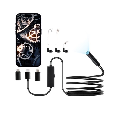 VEVOR Endoscope Camera with Light, 1920P HD Borescope for Android & IOS, 8 LED Lights Inspection Camera with 3m Semi-Rigid Cable, 2X Zoom, IP67 Waterproof Snake Scope Cameras for Auto, Plumbing