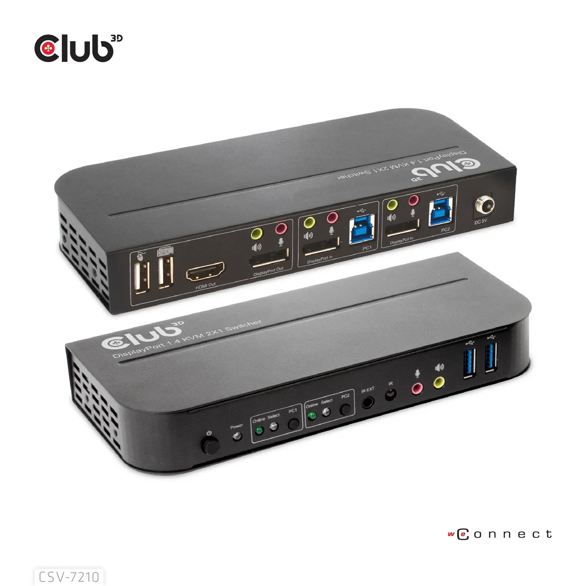Club 3D CSV-7210 DisplayPort/HDMI KVM Switch for Dual DisplayPort 4K60Hz