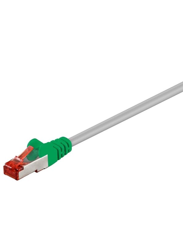 Goobay CAT 6 korsad patchkabel, S/FTP (PiMF), grå, grön, 5 m kopparledare (CU), halogenfri kabelhölje (LSZH)