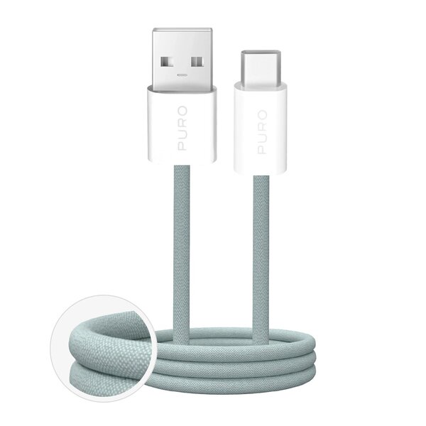 Puro Fabrik 2.0 10W USB-A - USB-C Braided Cable 1.5 m - Green