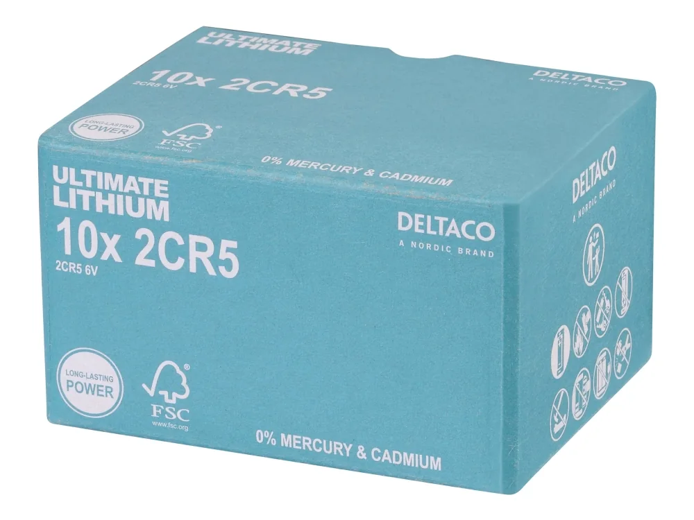 Deltaco Ultimate Lithium 2CR5 -paristo, 6V, 10 pariston pakkaus, Kertakäyttöinen akku, 6V, Litium, 6 V, 10 kpl, Sininen