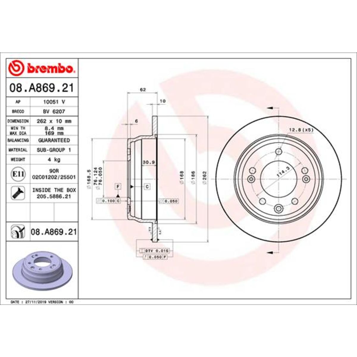 Jarrulevy BREMBO 08.A869.21