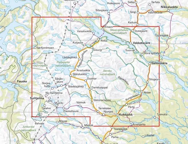 Calazo Sarek & Padjelanta retkeilykartta, ulkomaat