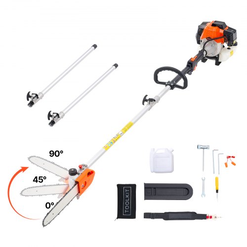 VEVOR Gas Pole Saw, 43CC 2 Stroke Gas Powered Pole Saws with 30.48 cm Cutting Bar, Cordless Tree Trimmer with Rotatable Head, 2.16 to 3.66 m Extendable, Powerful Chainsaw for Tree Trimming Pruning
