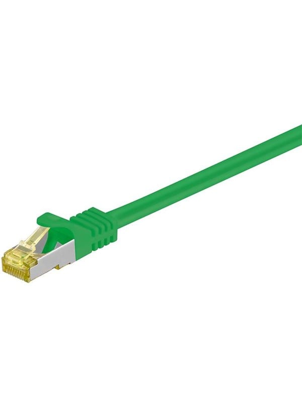 Goobay RJ45 patchkabel S/FTP (PiMF), 500 MHz, med CAT 7 råkabel, grön, 0,25 m LSZH halogenfri kabelhölje, koppar, RJ45-kontakt (CAT 6A)