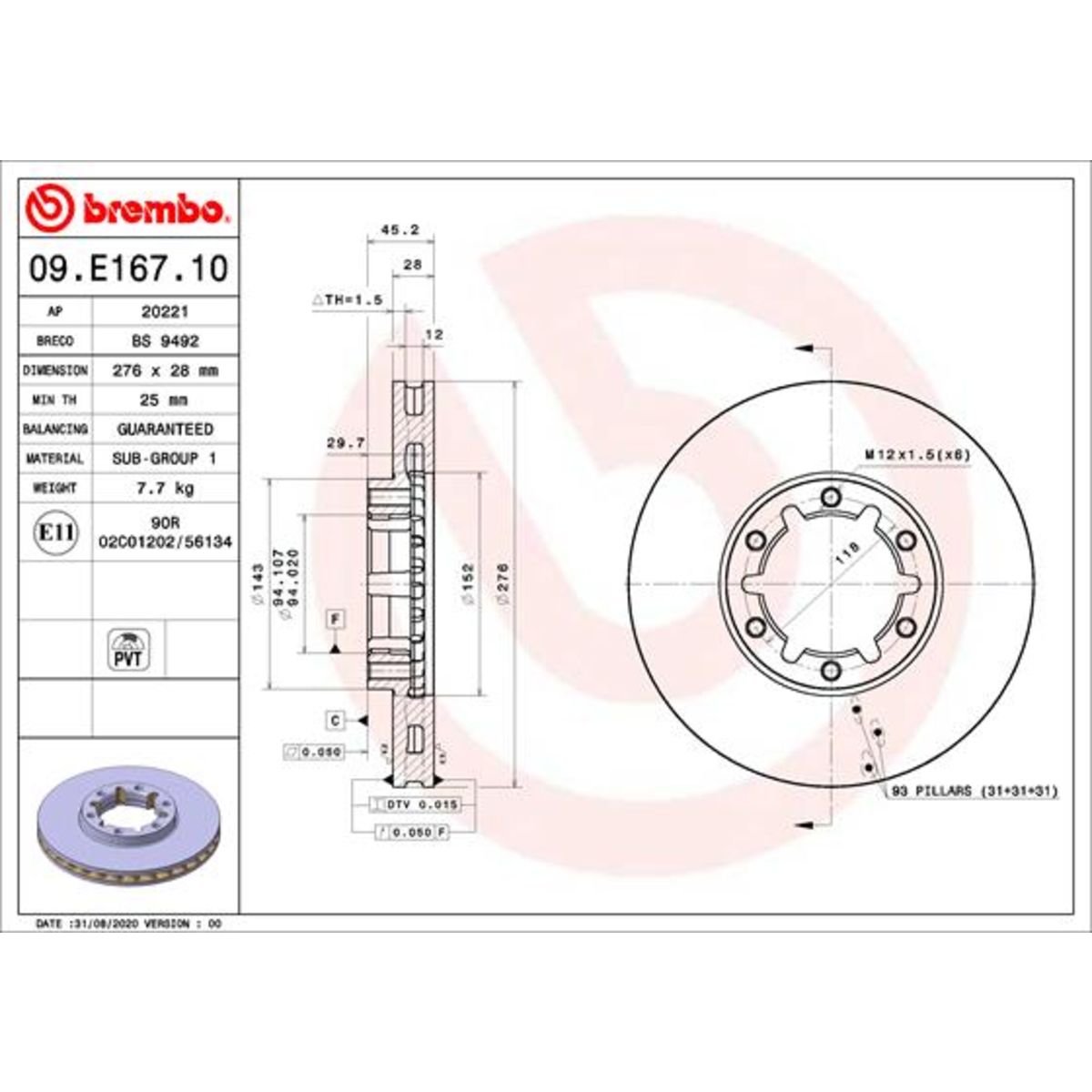 Jarrulevy BREMBO 09.E167.10
