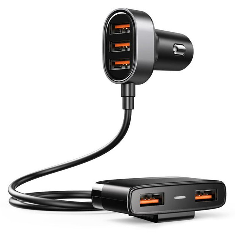 Nopea Autolaturi 5x USB 6.2A Jatkokaapelilla Musta