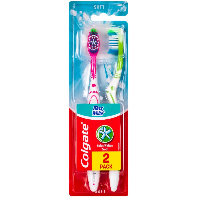 Colgate Max White - 2 pakkausta, hammasharjat pesuun, hampaiden ja ikenien hoitoon, pehmeä