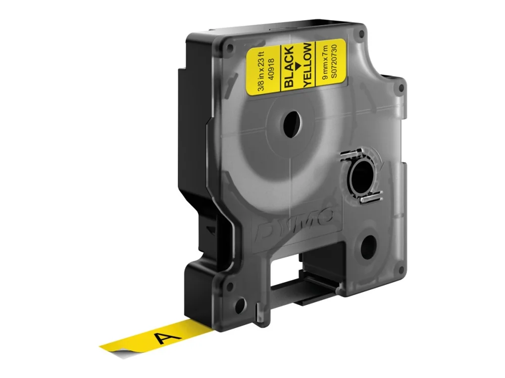 DYMO D1 - vakiopolyesteritarrat - Musta keltaisella -9mm x 7m, Musta keltaisella, Polyesteri, Belgia, -18 - 90 °C, DYMO, LabelManager, LabelWriter 450 DUO