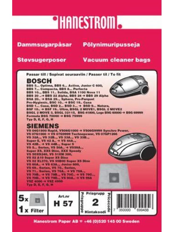 Premium Pölypussit, mikrokuitu, 5kpl.+ 1 mikrosuodattimen DU12038 Vastaa: VZ41FGALL BBZ41FGALL