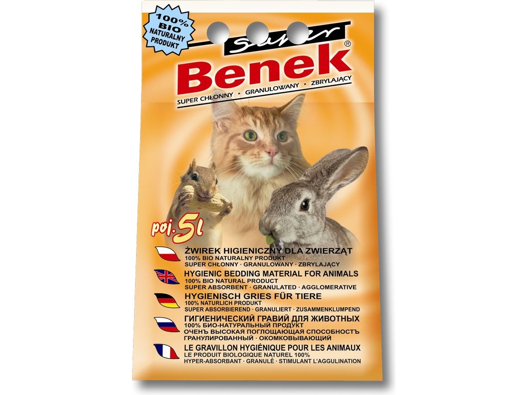 Super Benek Universal bentoniitti -paakkuuntuva kissanhiekka, hajusteeton, monikissatalouksiin, 5 l