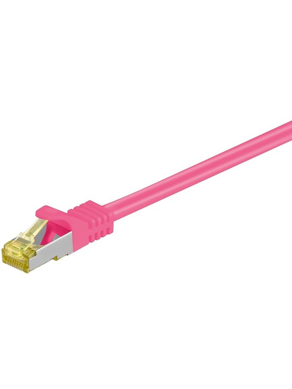 Goobay RJ45 patchkabel S/FTP (PiMF), 500 MHz, med CAT 7 råkabel, magenta, 0,5 m LSZH halogenfri kabelhölje, koppar, RJ45-kontakt (CAT 6A)
