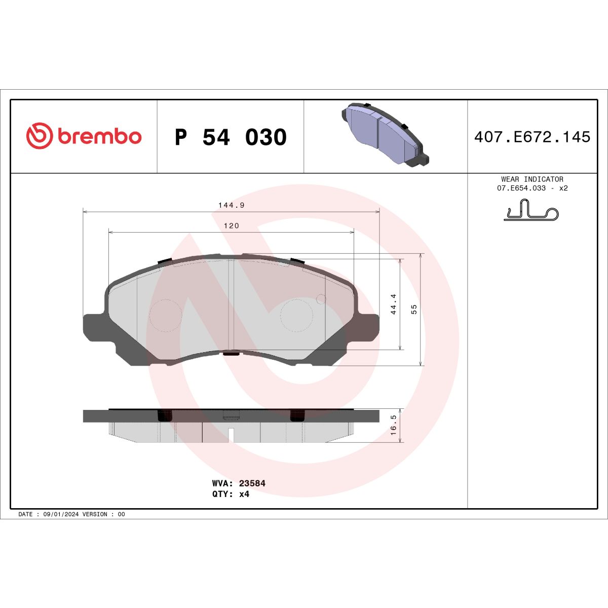 Jarrupalat, levyjarru BREMBO P 54 030X