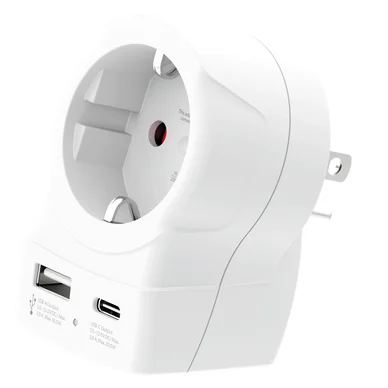 USB-A/USB-C 20W PD maadoitettu sovitin EU:sta Yhdysvaltoihin