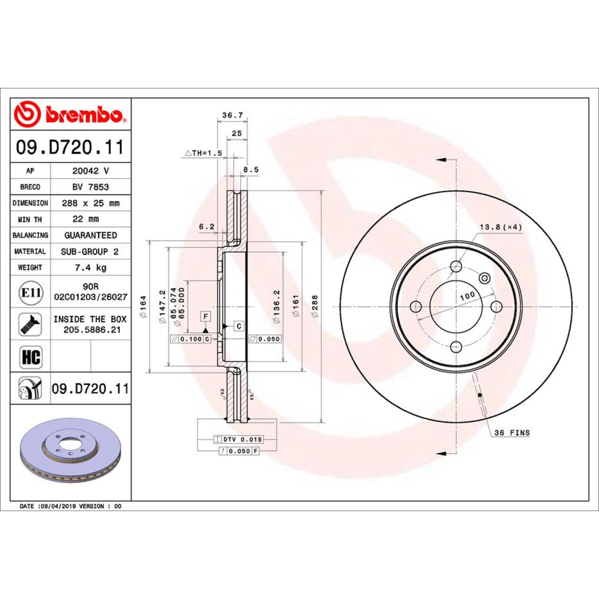 Jarrulevy BREMBO 09.D720.11