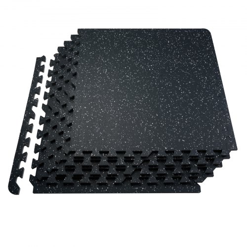 VEVOR 0.56 Inch Thick Gym Floor Mats, 25 Tiles Rubber Top with EVA Foam, 25" x 25" Gym Flooring Workout Mats with 100sq.ft Coverage, Interlocking Puzzle Gym Mats for Gym, Home, Garage, Black & White