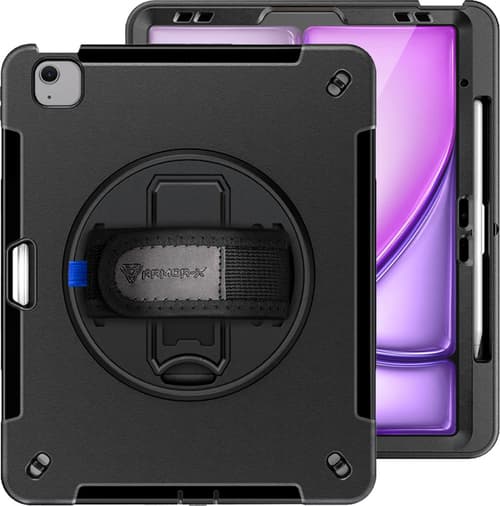 Armor-x Rainproof Military Grade Rugged Case With Hand Strap & Kick-stand Ipad Air 13" (m2), Ipad Air 13" (m3), Ipad Air 13" (m4) Musta