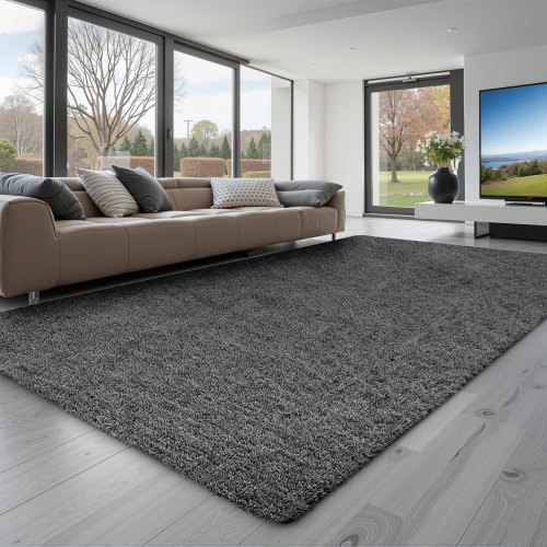VEVOR Indoor Plush Area Rugs, 1.52 x 2.44 m Soft Plush Carpet, Furry Shag Area Rugs for Living Room, Bedroom, Sunroom, Modern Home Decor Aesthetic, Non-Shedding, Non-Woven, Slip-Resistant, Dark Gray