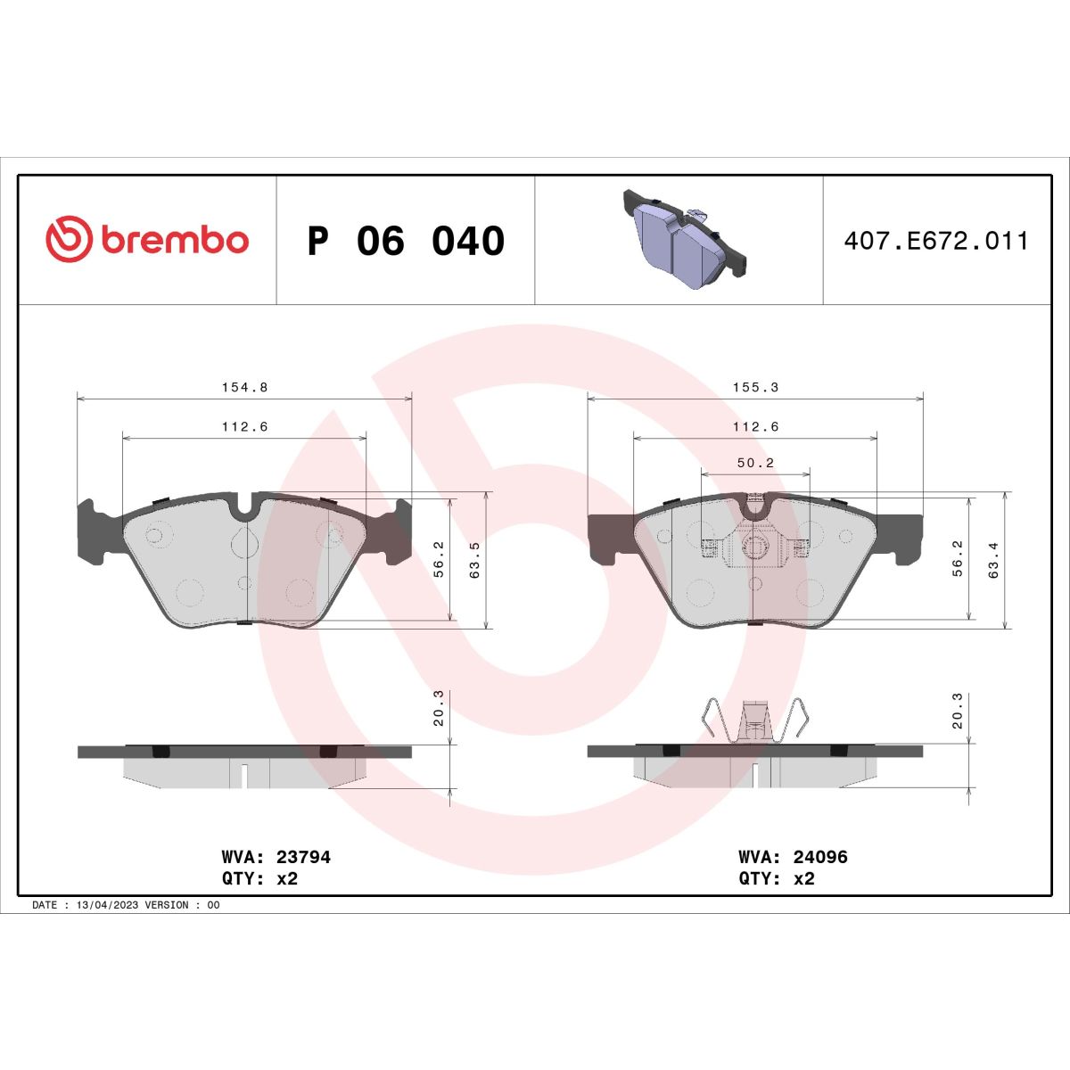 Jarrupalat, levyjarru BREMBO P 06 040