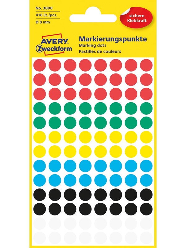 Avery Colour coding dots permanent assorted red green yellow blue black white
