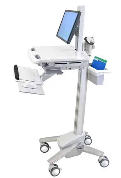 Ergotron StyleView - Pyörillä varustettu vaunu - LCD-näytöille/PC-laitteille - lääketieteellinen - muovi, alumiini, sinkkipinnoitettu teräs - harmaa, valkoinen, kiillotettu alumiini - näytön koko: 24 asti