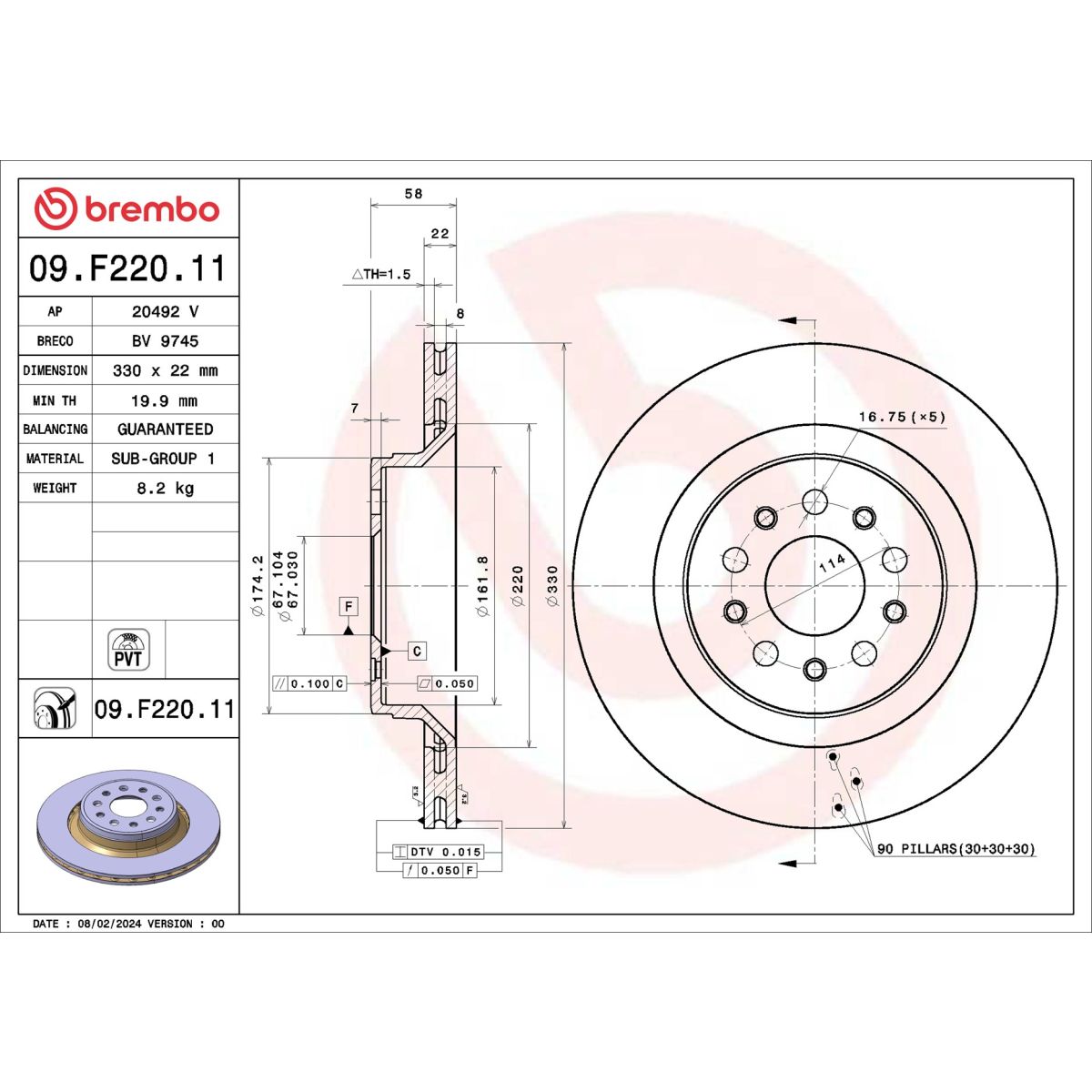 Jarrulevy BREMBO 09.F220.11