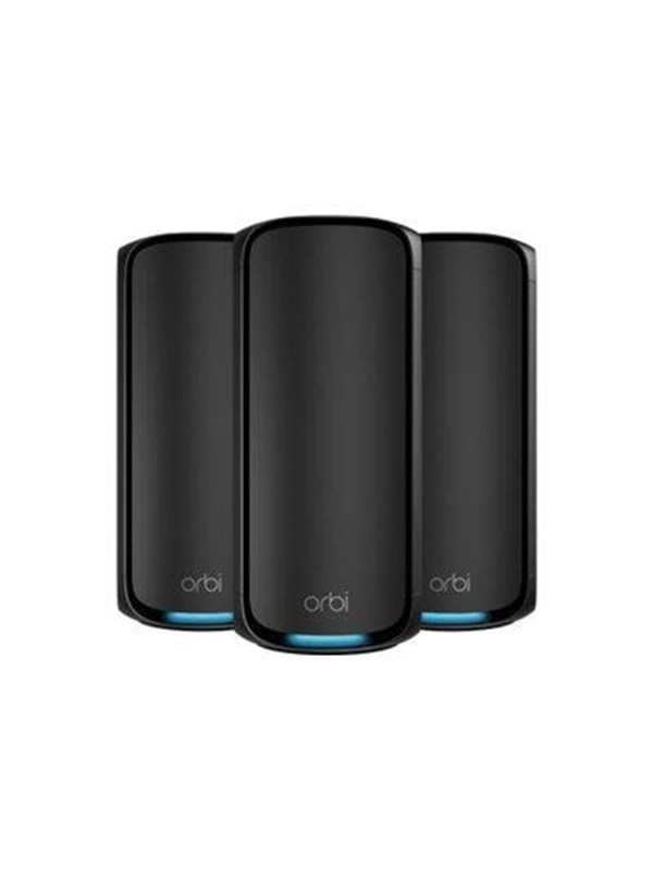 Netgear Orbi 970 Series -mesh WiFi -järjestelmä, Wi-Fi 7, BE27000, Quad-band, 3 kpl, 10G WAN -portilla, musta