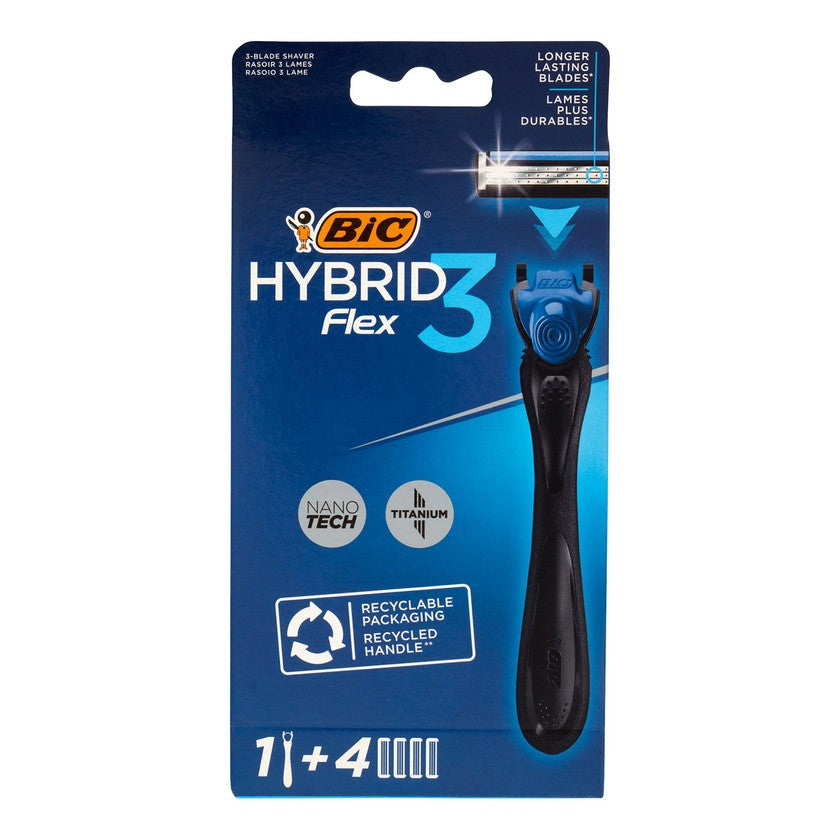 Bic Hybrid3 Flex -parranajokonejärjestelmä, varsi + 4 vaihtoterää