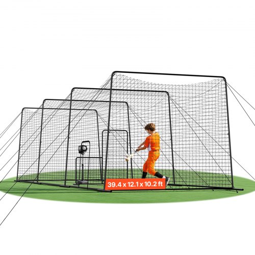VEVOR Baseball Batting Cage, 12000 x 3680 x 3100mm Freestanding Portable Batting Cage, Hitting Cages with 45-Ply Knotted HDPE & Long Positioning Ropes, Battings Cages Netting for Indoor Outdoor