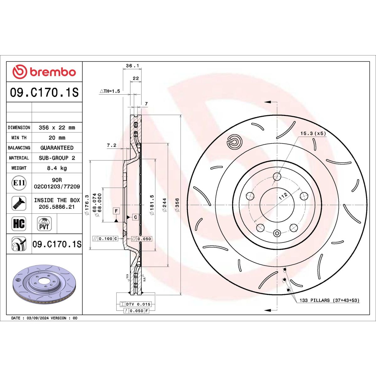 Jarrulevy BREMBO 09.C170.1S
