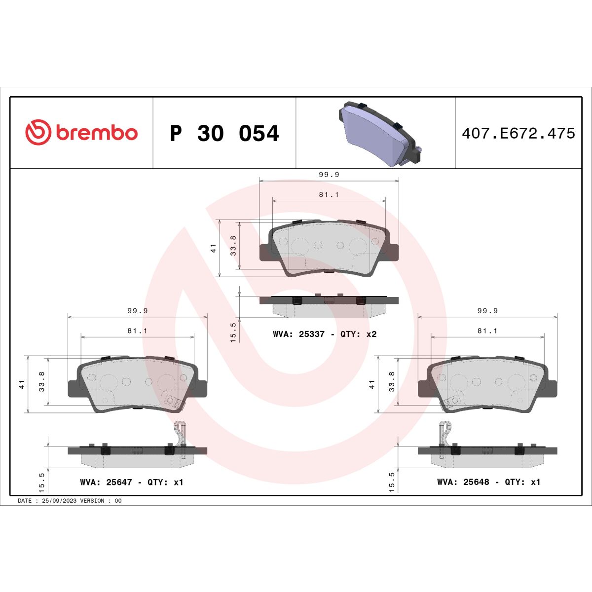 Jarrupalat, levyjarru BREMBO P 30 054