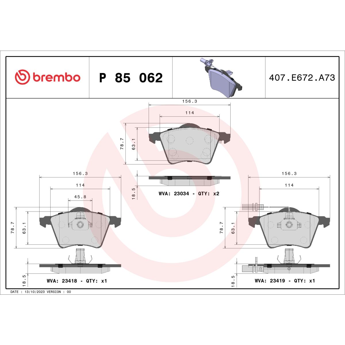 Jarrupalat, levyjarru BREMBO P 85 062