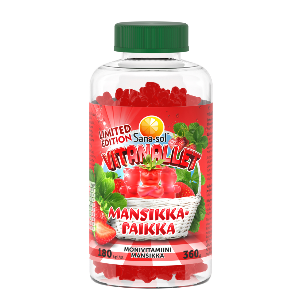 Sana-Sol Vitanallet Mansikkapaikka monivitamiini 180 kpl