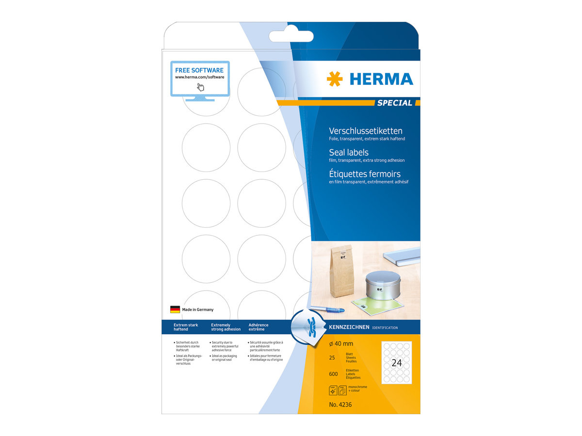 Herma label film extremely strong ø40 transp (600)