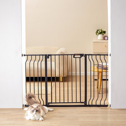 VEVOR Baby Gate, 29.5"-51" Extra Wide, 30" High, Dog Gate for Stairs Doorways and House, Easy Step Walk Thru Auto Close Child Gate Pet Security Gate with Pressure Mount Kit and Wall Mount Kit, Black